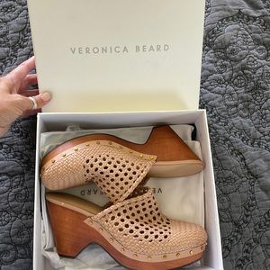 Veronica Beard Blonde Colored Mesh Leather Clogs
